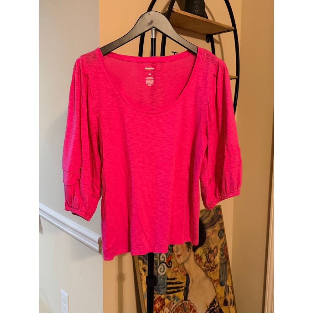 3 for $9 Sonoma Cotton & Modal Blend Pink Puff Sleeve T Shirt M EUC